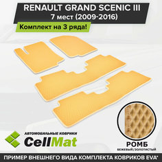 ЭВА ЕВА EVA коврики CellMat в салон на 3 ряда для Renault Grand Scenic III, Рено Гранд Сценик, 3-ье поколение, 7-ми местный, 2009-2016