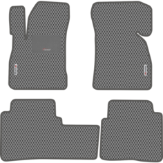 Автомобильные коврики EVA для Hyundai Santa Fe I Classic (2000-2012), с каучуковым подпятником и 2 эмблемами, серые с серым кантом, ячейка - ромб Carstar