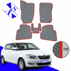 Автомобильные коврики EVA/ЕВА/ЭВА для Skoda Fabia 2 (MK2) Шкода Фабия МК2 2007-2014 серый красный Avtoso