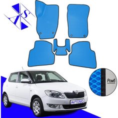 Автомобильные коврики EVA/ЕВА/ЭВА для Skoda Fabia 2 (MK2) Шкода Фабия МК2 2007-2014 василек черный Avtoso