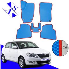 Автомобильные коврики EVA/ЕВА/ЭВА для Skoda Fabia 2 (MK2) Шкода Фабия МК2 2007-2014 василек красный Avtoso