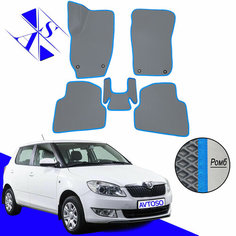Автомобильные коврики EVA/ЕВА/ЭВА для Skoda Fabia 2 (MK2) Шкода Фабия МК2 2007-2014 серый голубой Avtoso