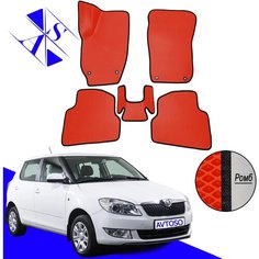 Автомобильные коврики EVA/ЕВА/ЭВА для Skoda Fabia 2 (MK2) Шкода Фабия МК2 2007-2014 красный черный Avtoso