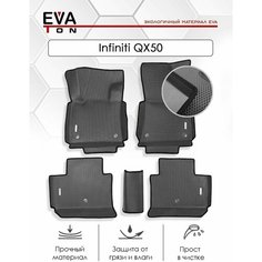 EVA Эва коврики автомобильные с бортами в салон для Infiniti QX50 (2017-н. в) + 4 логотипа. Автоковрики Ева серные с черным кантом