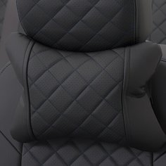 Подушки под шею из экокожи ромб (комплект 2 шт) Черный + Синяя строчка Автопилот