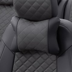 Подушки под шею из алькантары ромб (комплект 2 шт) Черный+темно-серый Автопилот