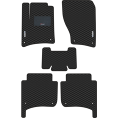 Автомобильные коврики EVA для Volkswagen Touareg II (2010-2018), с каучуковым подпятником и 2 эмблемами, чёрные с чёрным кантом, ячейка - ромб Carstar