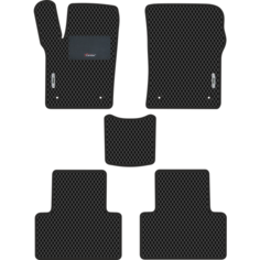 Автомобильные коврики EVA для Jeep Grand Cherokee IV рестайл (2013-2022), с каучуковым подпятником и 2 эмблемами, чёрные с чёрным кантом, ячейка ромб Carstar