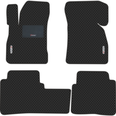 Автомобильные коврики EVA для Hyundai Santa Fe I Classic (2000-2012), с каучуковым подпятником и 2 эмблемами, чёрные с чёрным кантом, ячейка - ромб Carstar