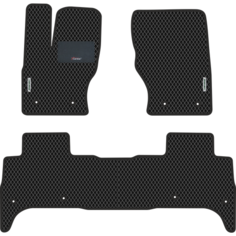 Автомобильные коврики EVA для Land Rover Range Rover Sport II (2013-н/в), с каучуковым подпятником и 2 эмблемами, чёрные с чёрным кантом, ячейка ромб Carstar