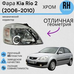 Фара хром Kia Rio 2 Киа Рио (2006-2010) с механическим корректором правая Jorden