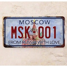 Сувениирный автомобильный номер Москва, металл, 15х30 см. Декоративная жесть