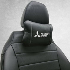 Автомобильная подушка под шею на подголовник эмблема Mitsubishi, для Митцубиси. Подушка для шеи в машину. Подушка на сиденье автомобиля. Нет бренда