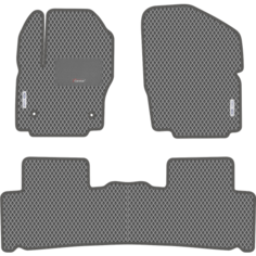 Автомобильные коврики EVA для Ford S-Max I рестайл (2010-2015), с каучуковым подпятником и 2 эмблемами Ford, серые с серым кантом, ячейка - ромб Carstar