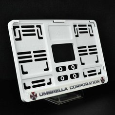 Umbrella Corporation. Белая рамка для квадратных госномеров 290x170. Для американских и японских автомобилей. Resident Evil. Обитель Зла. Ars