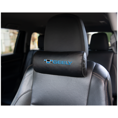 Автомобильная подушка-валик на подголовник экокожа Black c вышивкой GEELY Vital Technologies