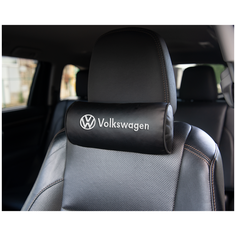 Автомобильная подушка-валик на подголовник экокожа Black c вышивкой VOLKSWAGEN Vital Technologies