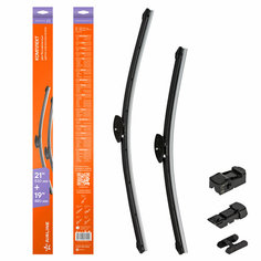 Щетки стеклоочистителя 530/480мм (21"/19") бескаркасные для а/м Volkswagen Golf (91-4), Polo (01-09), Skoda Octavia (96-04), Mazda 3 (03-08), 2 шт. 4 типа адптр AWB-BK-530-475K AIRLINE