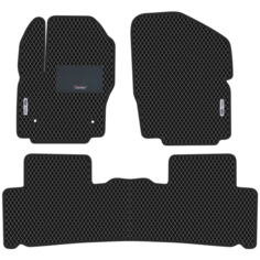 Автомобильные коврики EVA для Ford S-Max I рестайл (2010-2015) с каучуковым подпятником и 2 эмблемами Ford, чёрные с чёрным кантом, ячейка - ромб Carstar