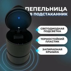 Урна автомобильная в подстаканник с LED подсветкой маленькая / Контейнер для автомобиля черный Нет бренда