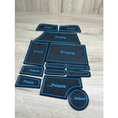 Комплект ковриков панели приборов и консоли на Лада Приора (Priora) 21704 черно-синие Нет бренда