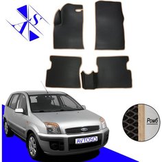 Автомобильные коврики EVA/ЕВА/ЭВА для Ford Fusion 2002-2012 черный бежевый Avtoso