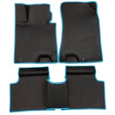 ЕВА коврики для Kia K5 (2020-2022) / Киа К5, 3Д лапка - без разреза / Черные соты / Голубой кант / Комплект 5 шт. Evaformat