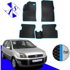 Автомобильные коврики EVA/ЕВА/ЭВА для Ford Fusion 2002-2012 черный голубой Avtoso