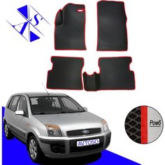 Автомобильные коврики EVA/ЕВА/ЭВА для Ford Fusion 2002-2012 черный красный Avtoso