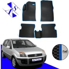 Автомобильные коврики EVA/ЕВА/ЭВА для Ford Fusion 2002-2012 черный синий Avtoso