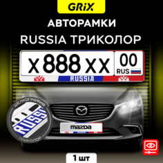 Grix Рамки автомобильные для госномеров "RUSSIA триколор" 1 шт.