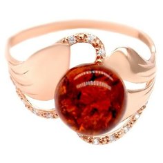 Кольцо The Jeweller, серебро, 925 проба, янтарь, фианит, размер 18 мм.