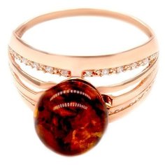 Кольцо The Jeweller, серебро, 925 проба, янтарь, фианит, размер 19.5 мм.