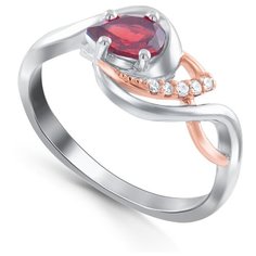 Кольцо Silver WINGS, серебро, 925 проба, гранат, фианит, размер 16 мм.