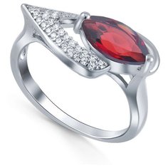 Кольцо Silver WINGS, серебро, 925 проба, гранат, фианит, размер 16 мм.