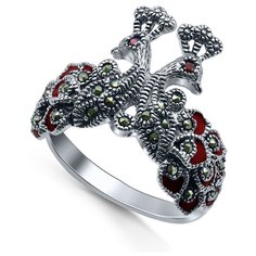 Кольцо Silver WINGS, серебро, 925 проба, фианит, эмаль, марказит, размер 18 мм.