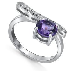 Кольцо Silver WINGS, серебро, 925 проба, аметист, фианит, размер 18 мм.,17.5 мм.