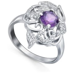 Кольцо Silver WINGS, серебро, 925 проба, аметист, фианит, размер 17 мм.