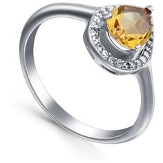 Кольцо Silver WINGS, серебро, 925 проба, фианит, цитрин, размер 19 мм.