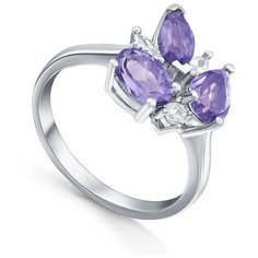 Кольцо Silver WINGS, серебро, 925 проба, аметист, фианит, размер 16 мм.