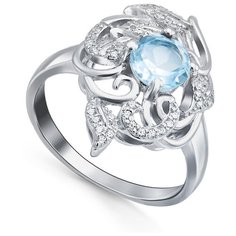 Кольцо Silver WINGS, серебро, 925 проба, фианит, топаз, размер 17 мм.