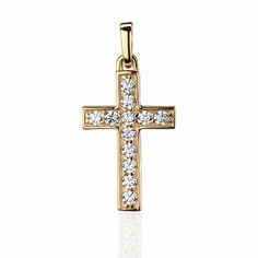 Подвеска Эстет, желтое золото, 585 проба, фианит, размер 2 см., золотистый