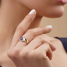 Кольцо Яхонт, золото, 585 проба, бриллиант, сапфир, размер 19.5, бесцветный/синий