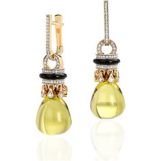 Серьги Эстет, желтое золото, 585 проба, кварц, агат, бриллиант, , золотистый