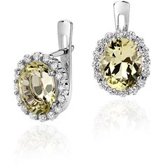 Серьги Эстет, белое золото, 585 проба, топаз, бриллиант, , серебристый