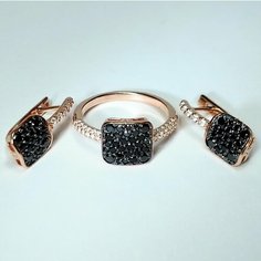 Ювелирный комплект, серебро, 925 проба, золочение, шпинель, фианит, размер кольца 17.5, золотистый Нет бренда