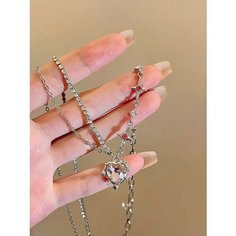 Колье, длина 51 см, розовый, серый Без бренда