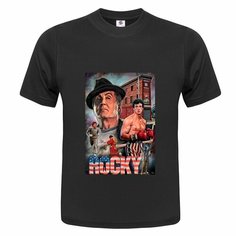 Футболка ONEQ унисекс 44-46 (S) размер с принтом Рокки Бальбоа, черная, размер S, черный