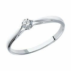 Кольцо помолвочное Diamant online, белое золото, 585 проба, бриллиант, размер 16.5, прозрачный