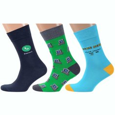 Носки , комплект, 3 пары, размер 27, голубой, зеленый, синий Msclub